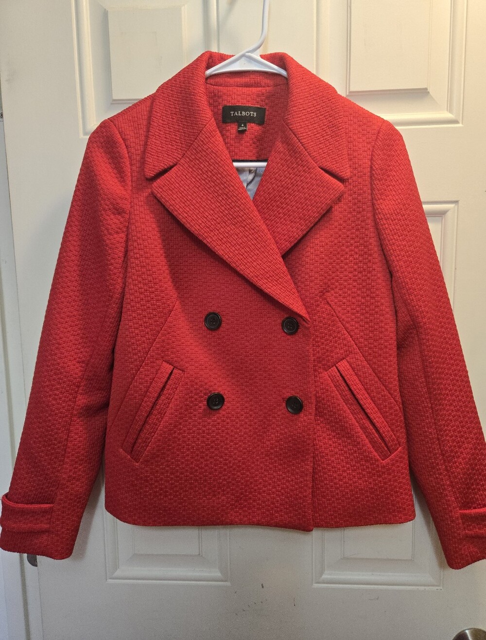 Talbots Red Textured Double-Breasted Pea Coat - Picture 2 of 10